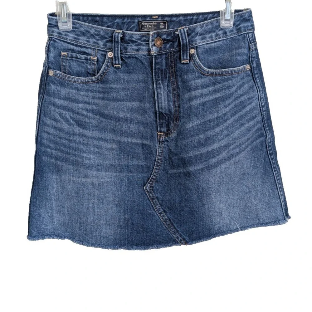 Abercrombie & Fitch Denim Mini Skirt Raw Hem Cotton Y2K Western Size 25
